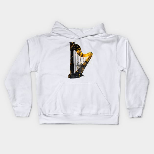 Harp music art gold and black #harp #music Kids Hoodie by JBJart